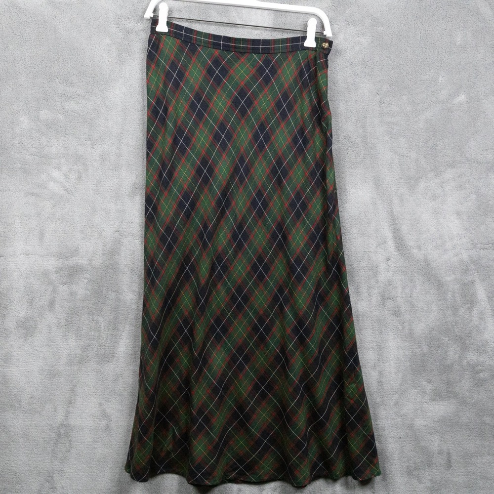 VTG 90s Tartan Plaid Maxi Skirt Bias Cut Drapey Rayon Academia Old Money Sz 10